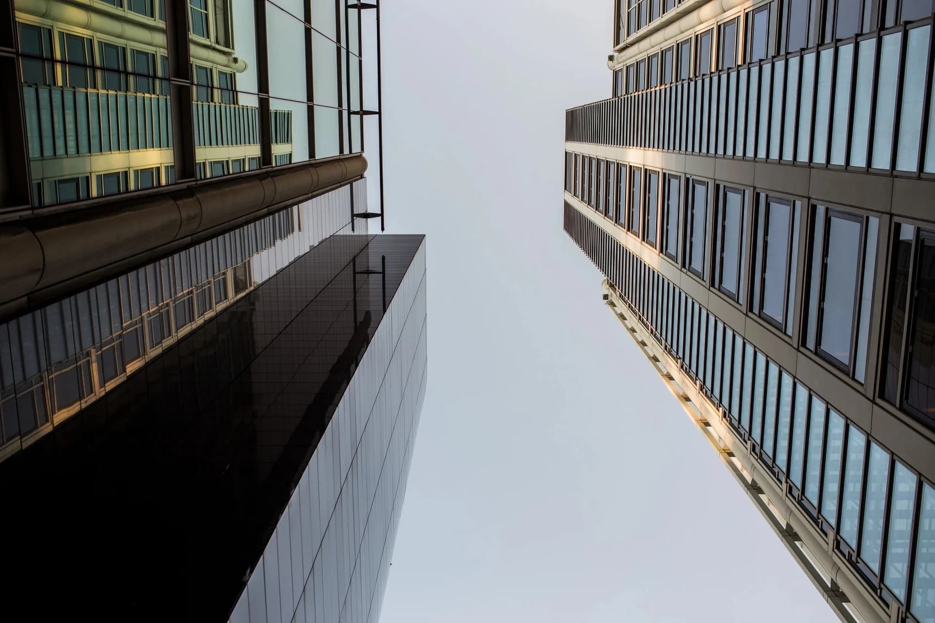 Upward view of architectural facades in representative stock photography